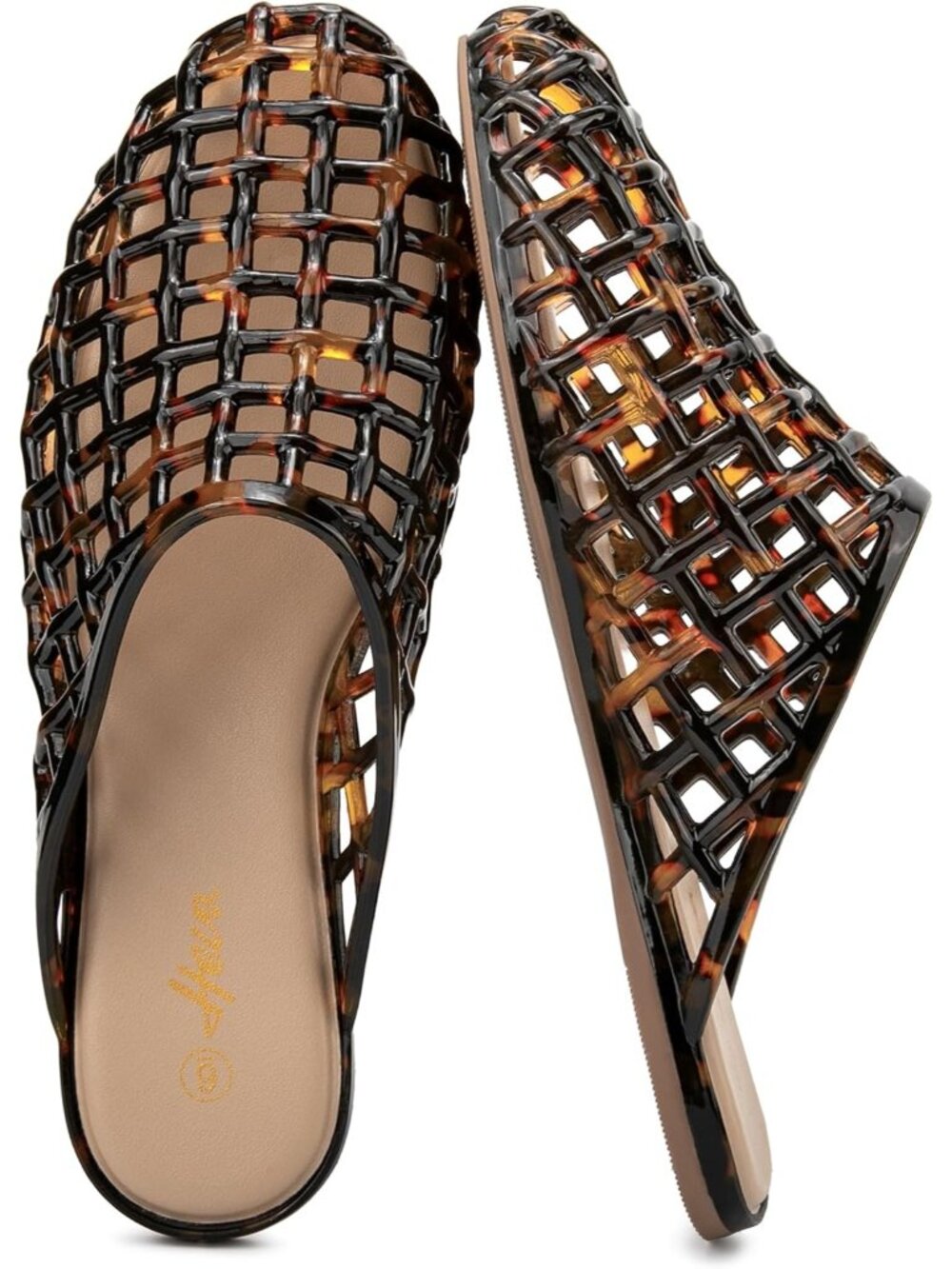 Womens Tortoiseshell Jelly Closed Toe Mesh Hollow Slide Casual Flat Sandal Shoes
